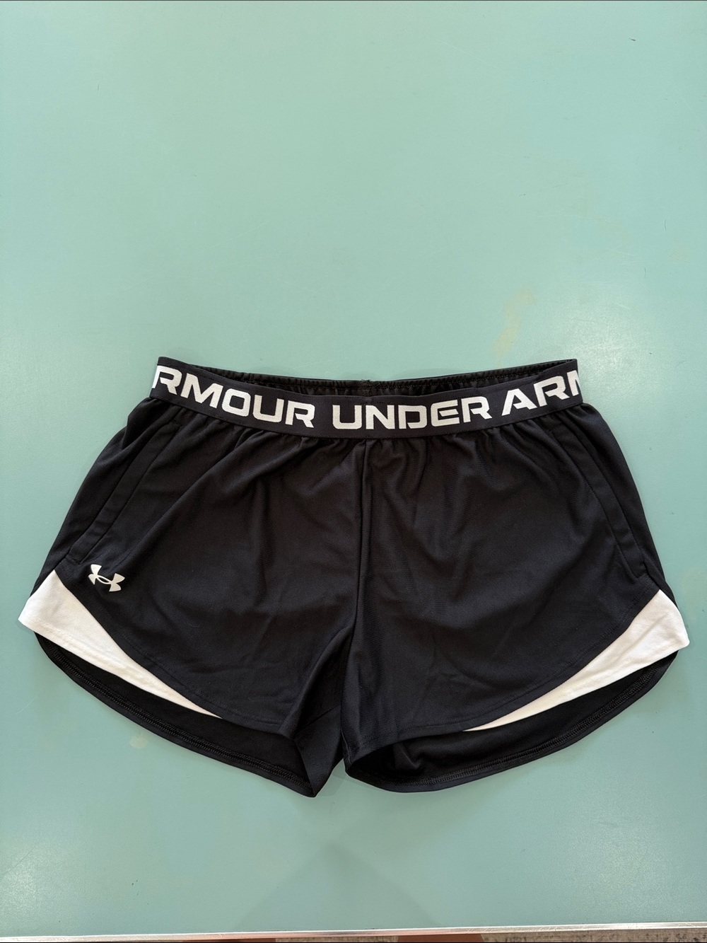 Under Armour Play Up 2.0 Black Women's Athletic Shorts with White Accents Medium